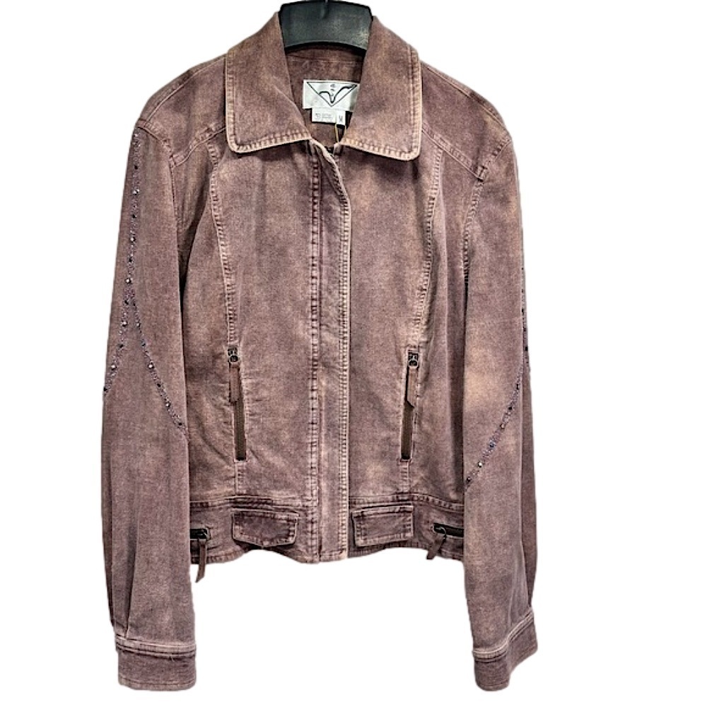 Anev Light Plum Purple Embellished Corduroy Jacket Zipper Detail Size Medium NEW